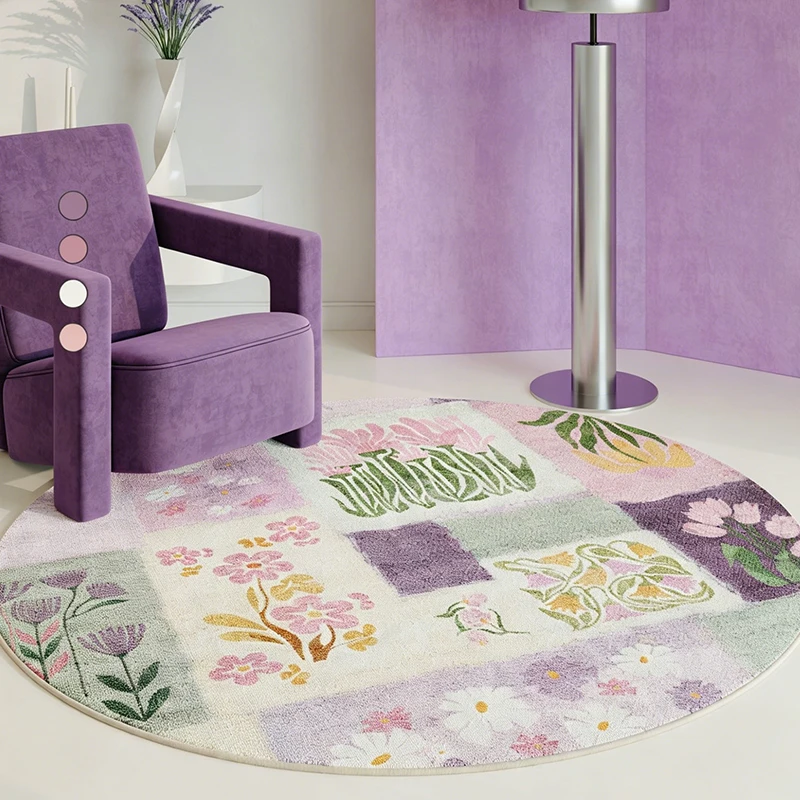 Living Room Rug Stain-resistant Wear-resistant Carpet Comfortable Loop-pile Floor Mat Modern Floral Round Rugs Home Decor Mats