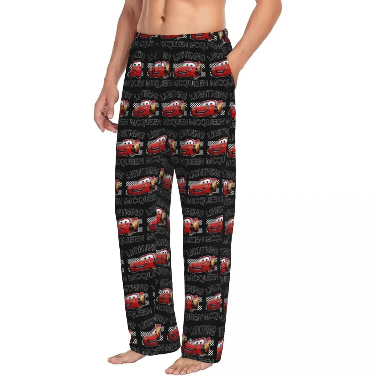 Pantalones de pijama para hombre, ropa de dormir con estampado personalizado de coches de dibujos animados, Rayo Mcqueen, pantalones de dormir con