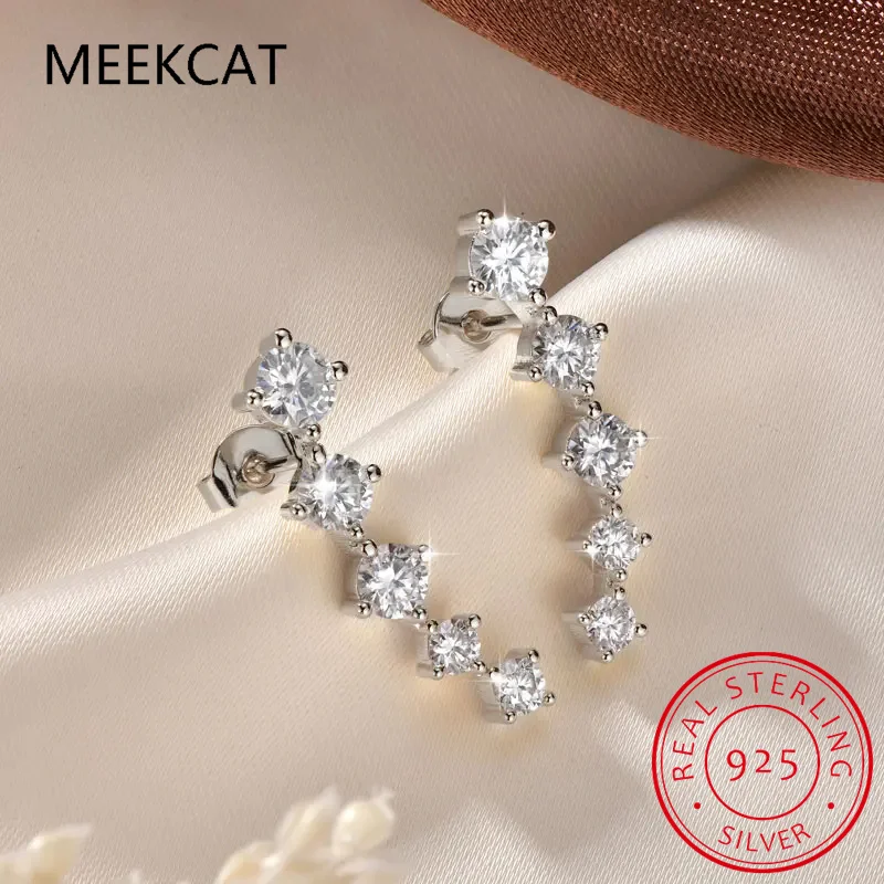 Moissanite Smile Stud Earring for Women D Color Sparkling Diamond 925 Sterling Silver Curved Ear Studs Party Jewelry Gifts