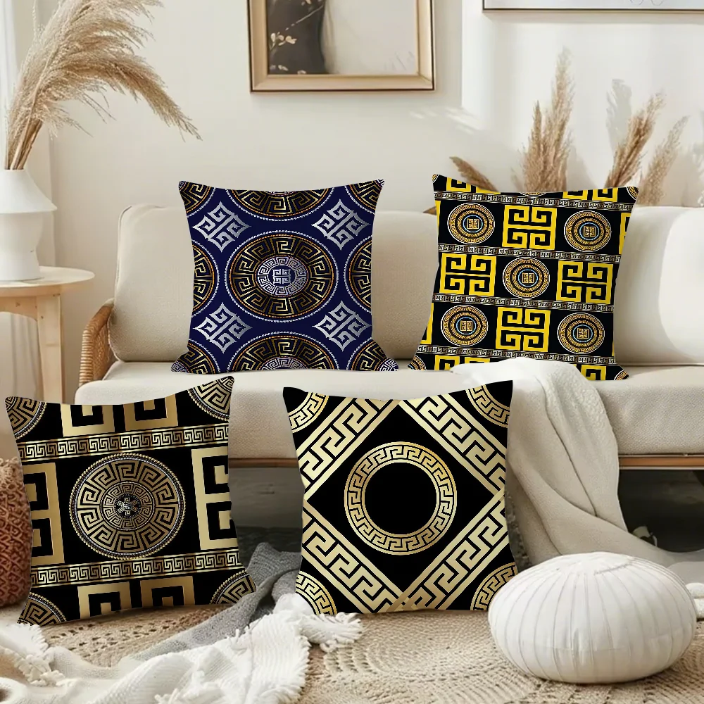 Greek Style Pattern Pillow Case Square Double-Sided Printing Short Plush Sofa Cushion Cover Bedroom Bedside Pillow
