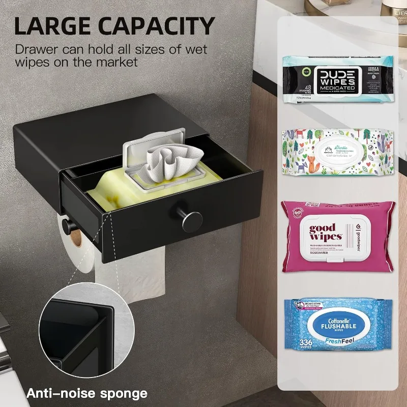 

Toilet Paper Holder With Shelf Black Wipes Dispenser For Bathroom Toilet Paper Holder With Storage Upgrade Drawer Design