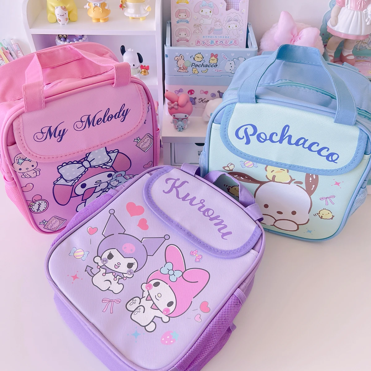 Kawaii Sanrio Kuromi Lunch Bag Anime My Melody Cinnmoroll Travel Thermal Breakfast Box School Child Large Capacity Tote Food Bag