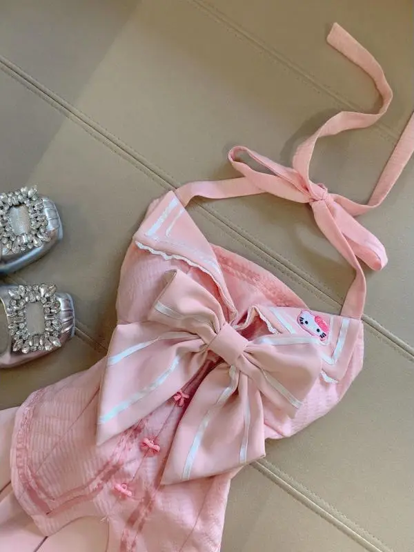 صيف جديد رغبة نقية لطيف عقدة معلقة Ne التخسيس أعلى عالية الخصر مطوي ort تنورة قطعتين مجموعة النساء #3