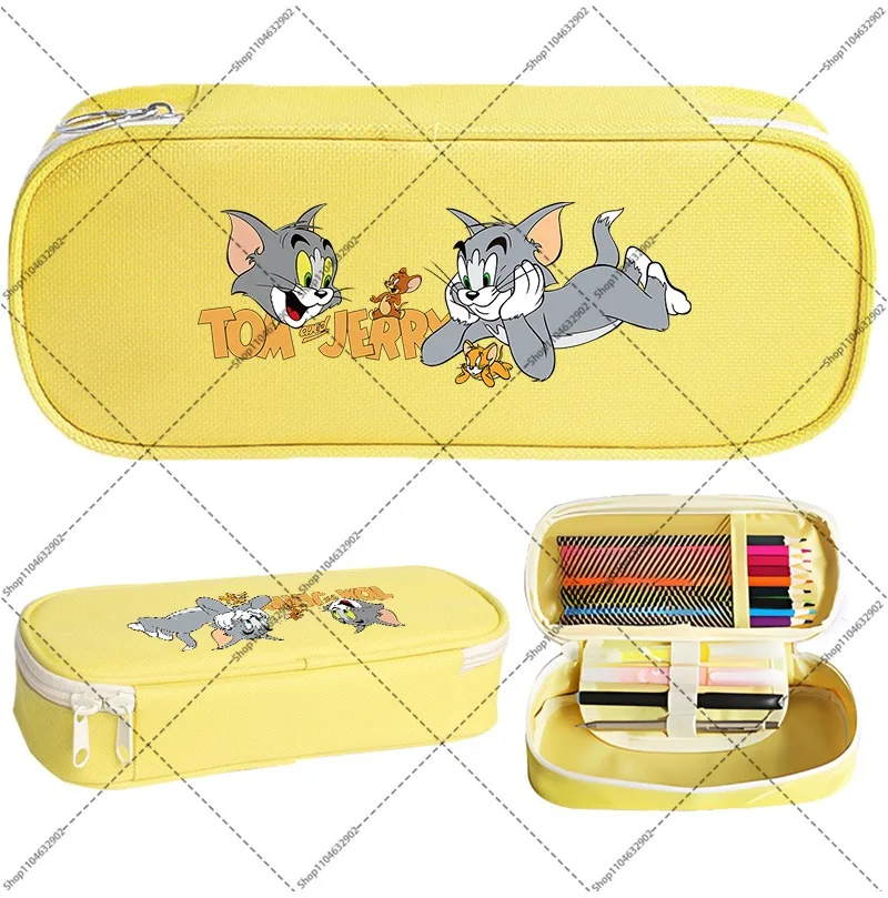 Tom and Jerry Cute Pencil Cases Students Back To School Kawaii Stationery Cartoon Anime Pattern Printed Large Capacity Pen Case view 3