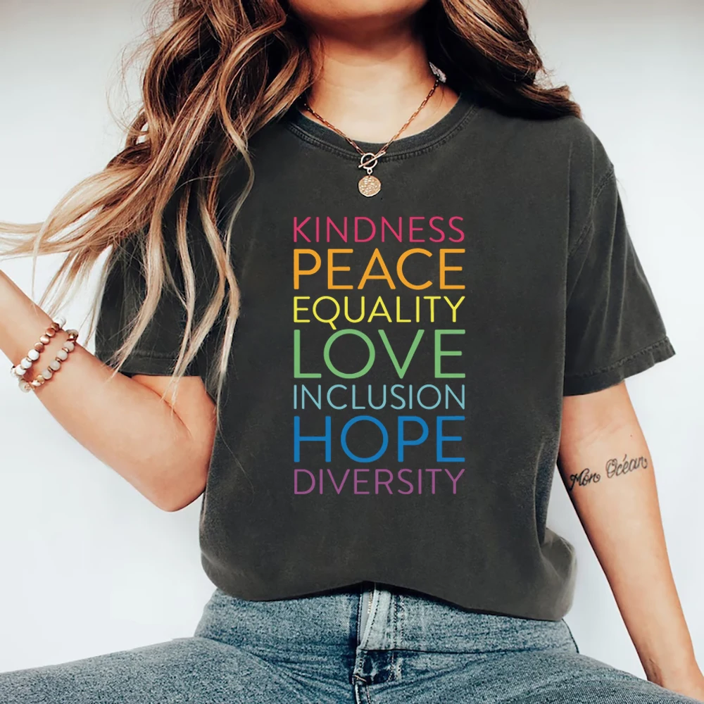 Kindness T-Shirt Peace Love Equality Inclusion Hope Diversity Be Kind Shirts Women Short Sleeve T-shirt Inclusion Matter Tshirts
