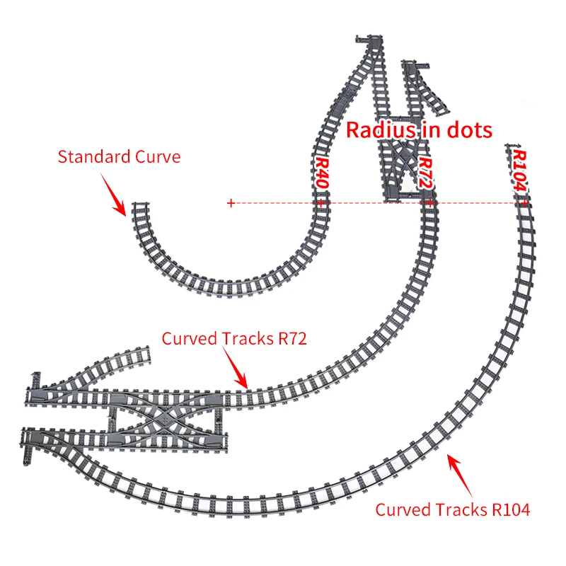 Blocos de Construção MOC de Tijolos da Cidade Peças Flexíveis de Construção Ferroviária Curva Track, Acessórios Modelo R104, Compatível com 53401