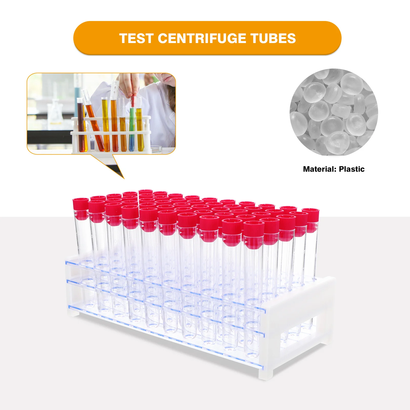 

1 Set Plastic Test Tubes With Rack For Cosmetics Samples Leak-Proof Portable Storage Bacteria-Free Moisture- Shell