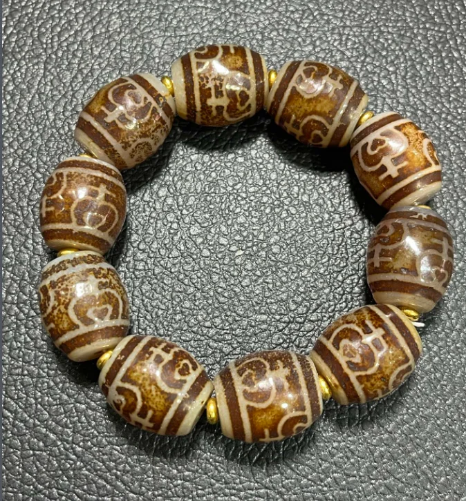 Energy Tibetan Old Agate Natural Silkworm Lines Healer Medicine dZi Bead bracelet 18/17mm