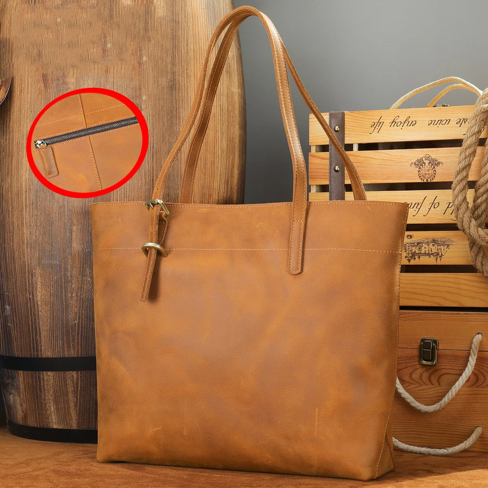 Bolso de hombro de cuero genuino para hombre y mujer, maletín para documentos, archivos de negocios, bolsos de mensajero de cuero con asa, bolso de cubo