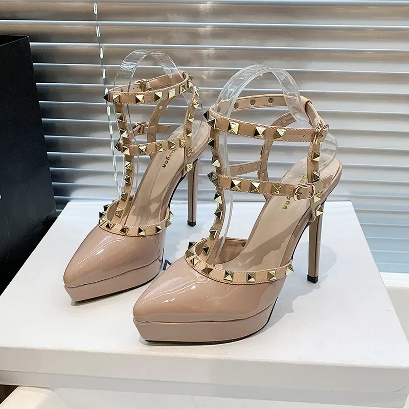 2024 Women Nightclub Summer 12.5cm Hight Heels 2.5cm Platform Pumps Sandals PinK  Party  Sexy Drag Queen Dancer Rockstud Shoes