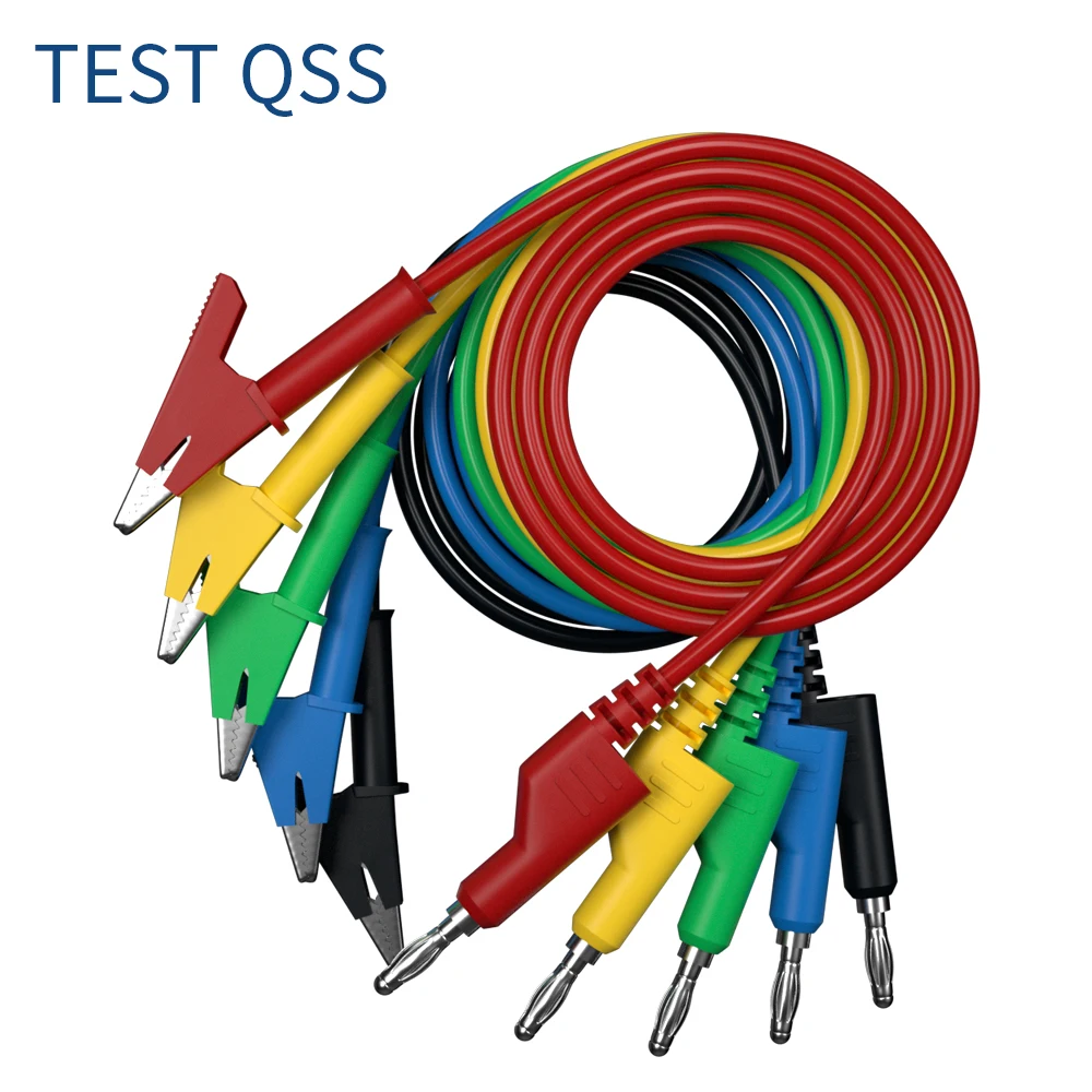 QSS 5 sztuk 4MM wtyczka bananowa na zacisk krokodylkowy multimetr przewody pomiarowe wieżowych kabel drutu 1M narzędzia elektryczne akcesoria Q.70054-1