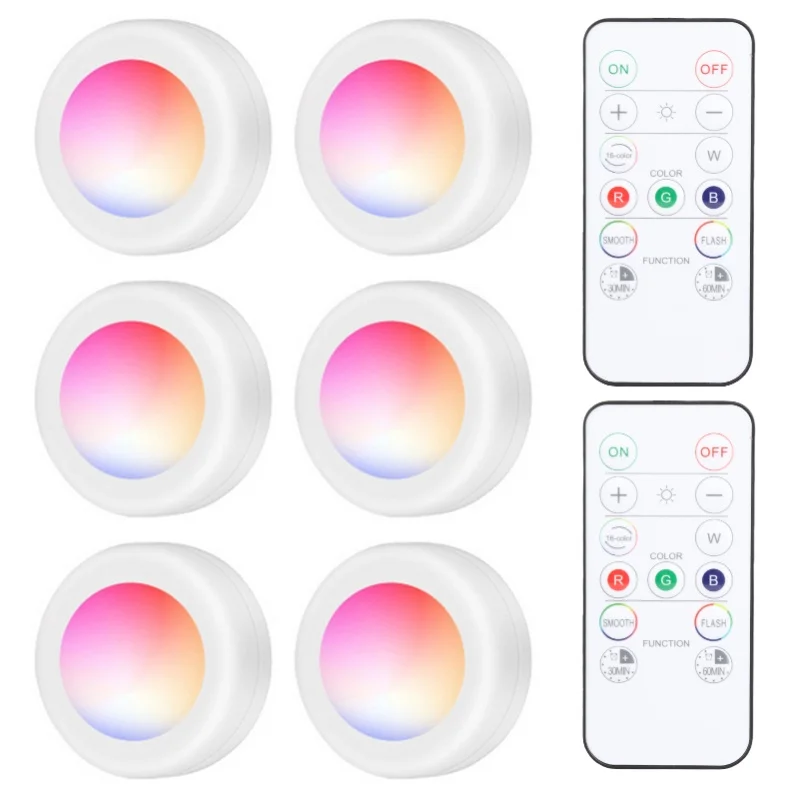 

Светодиодный светильник-шайба для шкафа с пультом ДУ, 16 RGB, с функцией таймера, ночник для кухни, ванной, гардероба, вечеринок