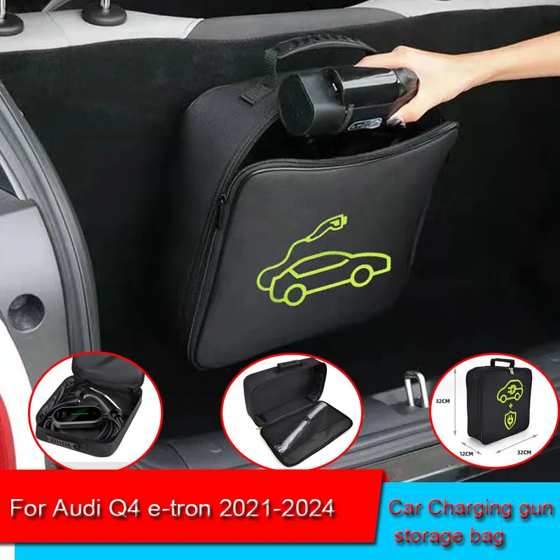 

EV Car Portable Charging Cable Storage Carry Bag For Audi Q4 e-tron 2021-2024 Waterproof Retardant Trunk Storage Box Accessory