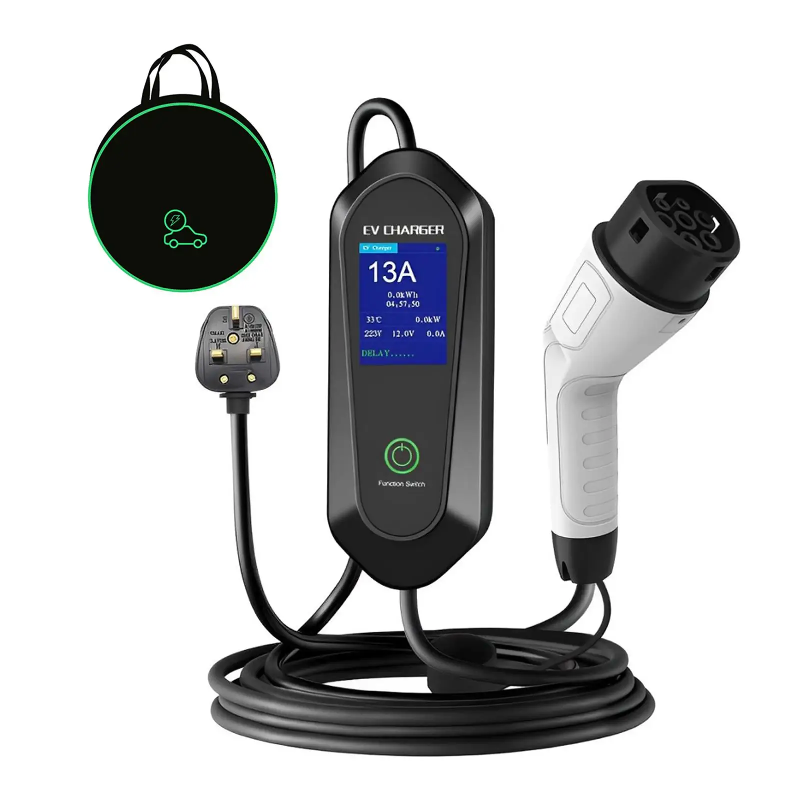 5M/13A/3.5KW Portable EV Car Charger Type 2 Portable Car battery charger EV Charger Car Charger Fast Charging UK Plug