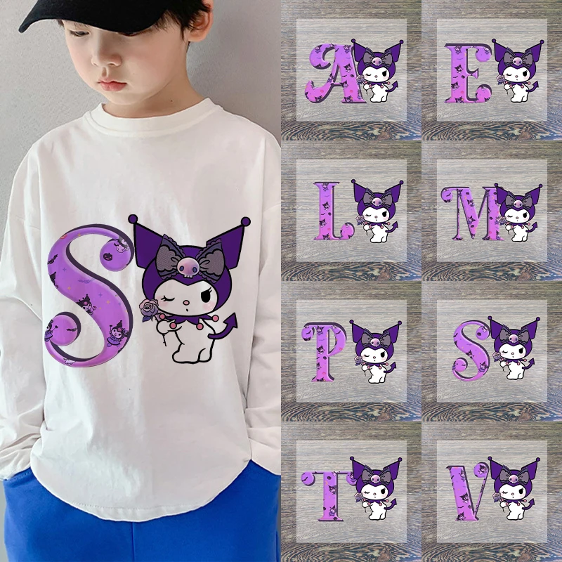 

Kuromi Cartoon Iron on Patches for Clothing Kawaii Letter T-shirt DIY Heat Transfer Stickers Children Clothes Custom Sticker