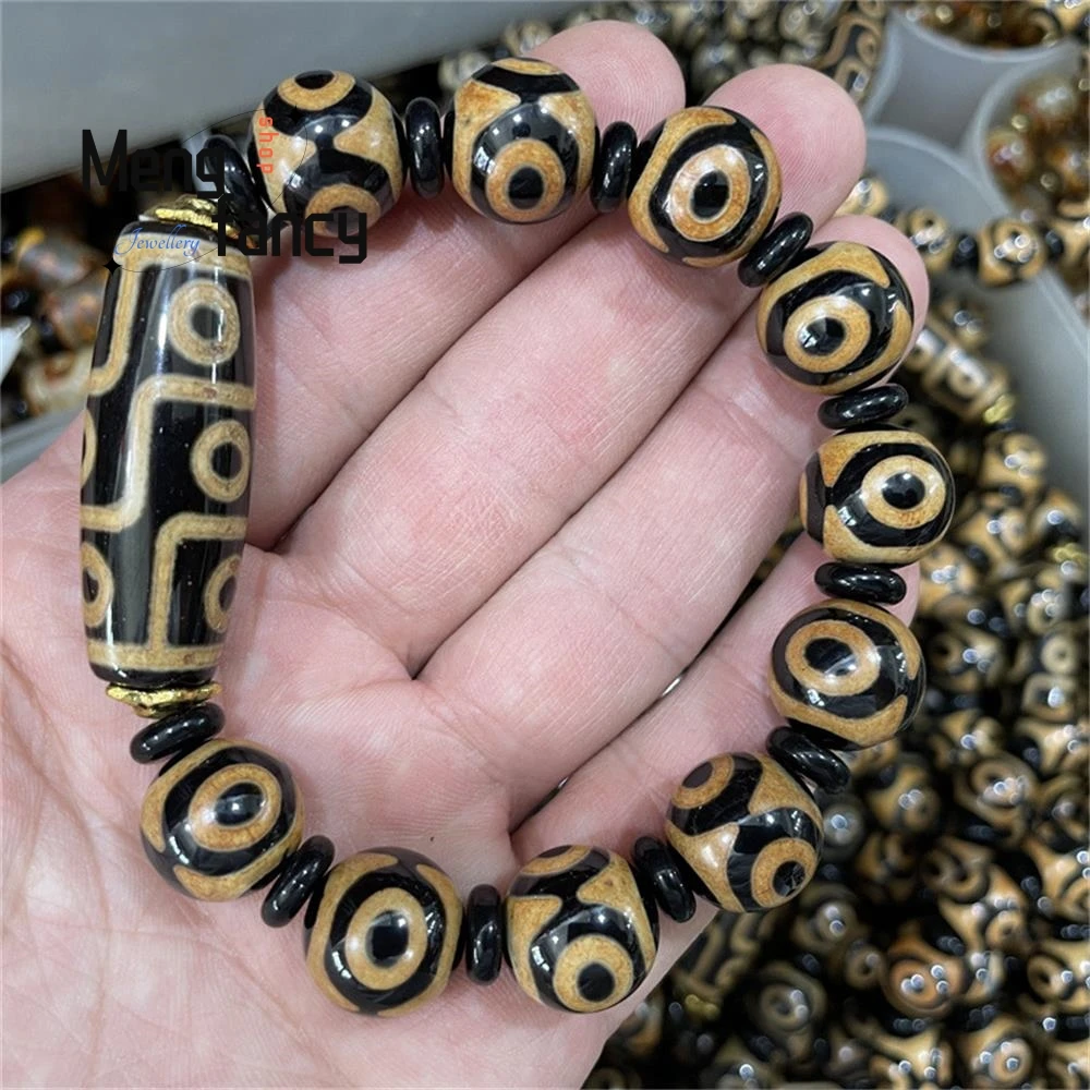 Retro National Style Green Three-eyed Celestial Pearl Cylindrical Beads Natural Agate Bracelet Best Selling Fashion Fine Jewelry