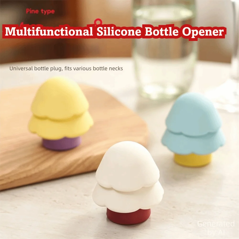 New Screw Cap Opener Bottle Opener Silicone Multifunction Cap Remover Non Slip Grip Pine Tree Shape Kitchen Tools Table Decor