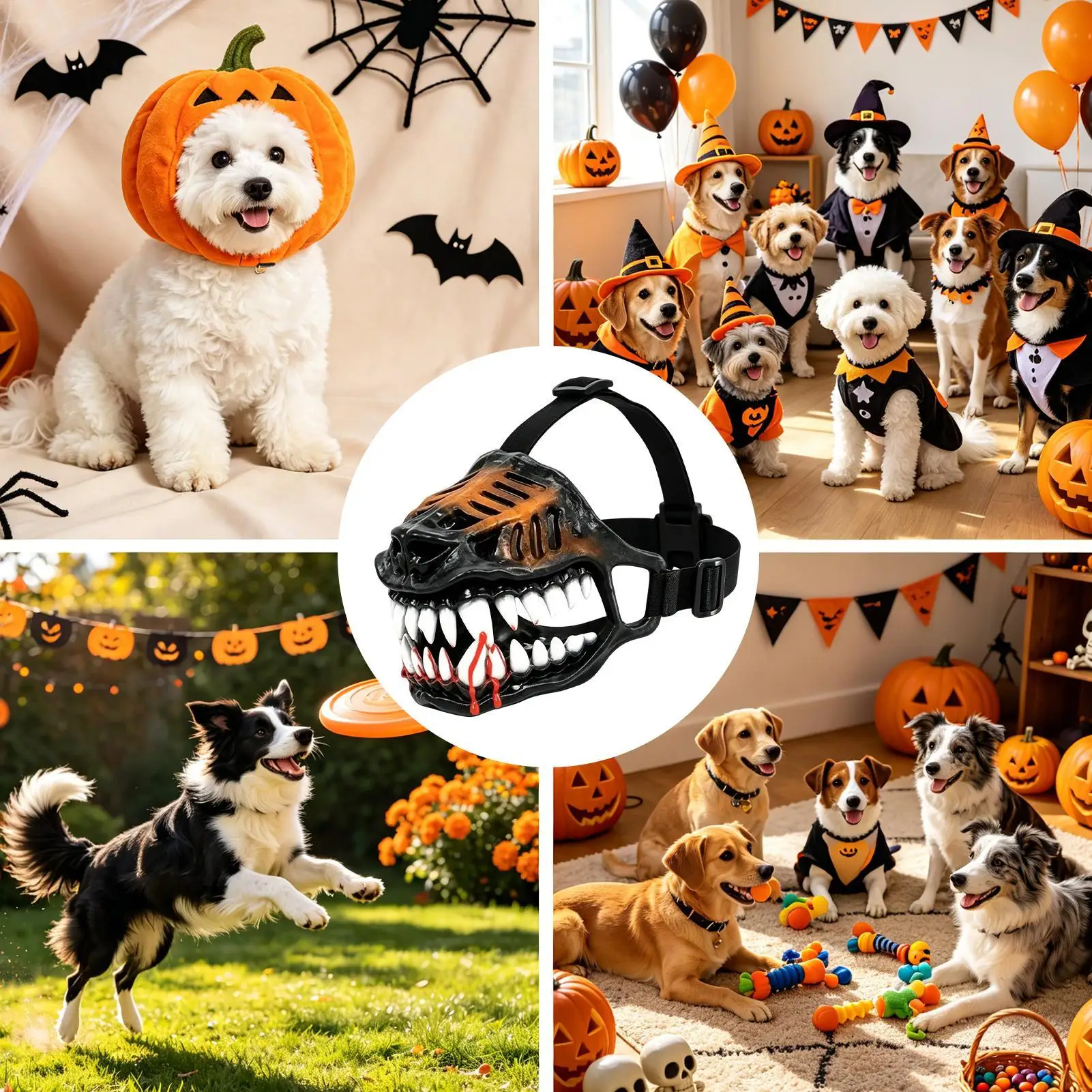 Beißschutz-Maulkorb, atmungsaktiv, flexibel, Halloween-Kostüm-Zubehör mit gruseligen Zähnen, großer Hundemaulkorb zur Verhinderung von Bissen beim Training – Detail 5