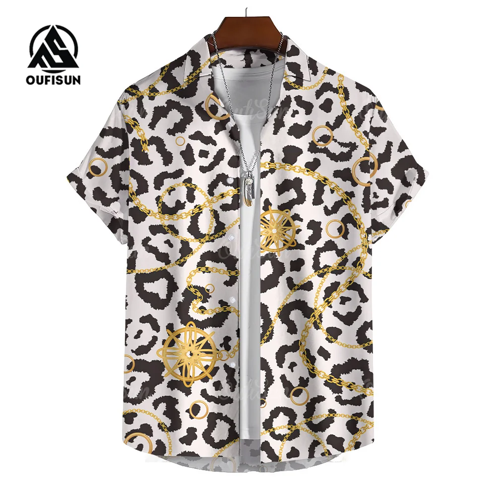 

2024 Luxury Shirts For Mens Summer Clothing Large Gold Chain Graphic Clothing Short Sleeve Tops Oversized Men’s Hawaiian Shirt