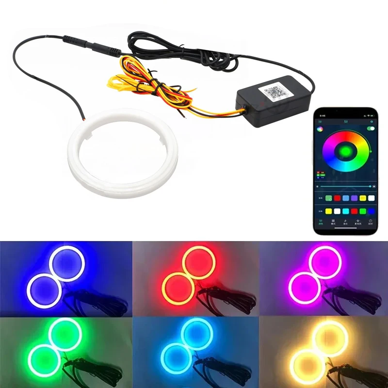 RGB Angel Eyes Motorcycle Halo Rings Lights 12V 24V with Turn Signal Lights APP Bluetooth LED Motorcycle Retrofit DRL Headlight