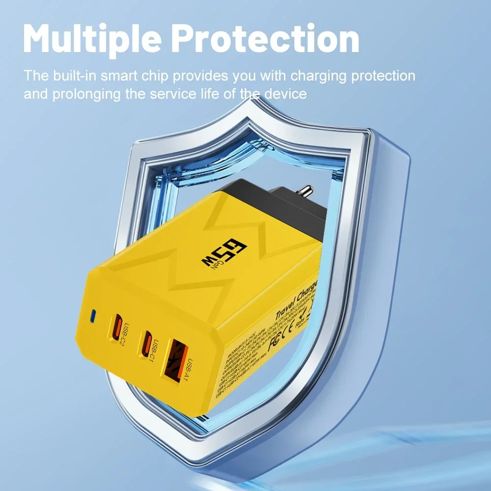 PD 65W GAN USB Charger Type C Charging Mobile Phone Adapter Travel Office Home For Samsung Xiaomi iPhone 14 Wall Charger