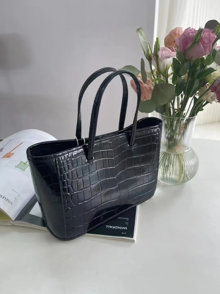 

New Large Capaci Top Layer Cowhide Tote Bag Single oulder Handbag Sli Women's Bag Casual Crocodile Pattern Soft Leather