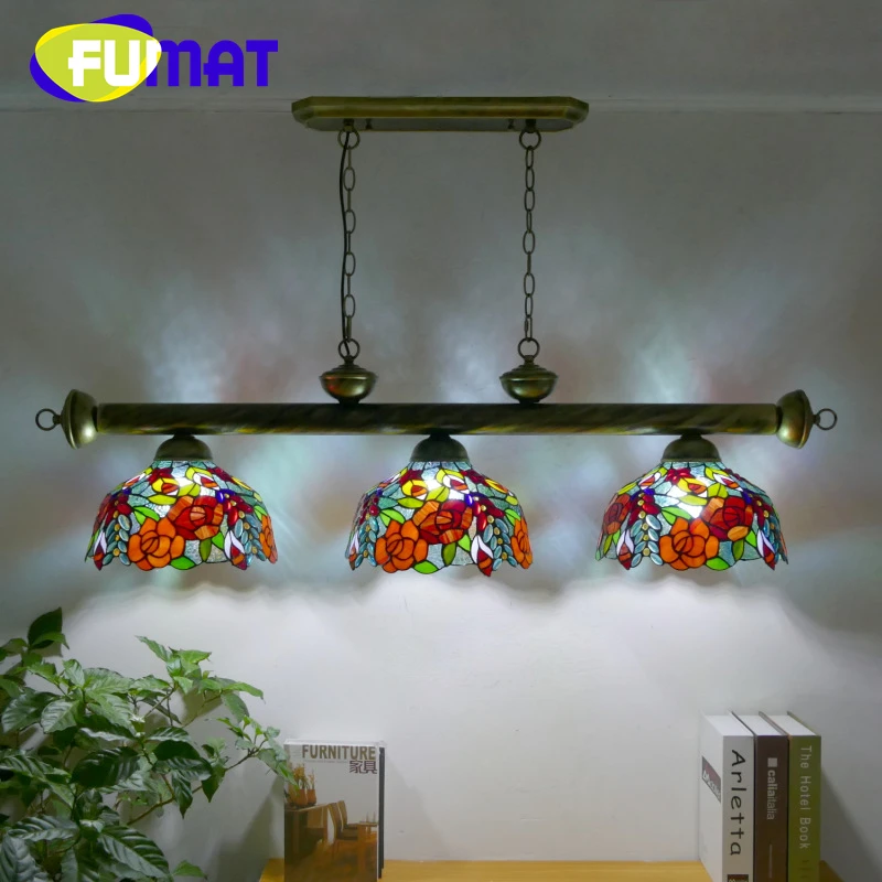 

FUMAT Tiffany style stained glass American vintage chandelier for living room dining room bedroom cafe LED decor Pendant lamp