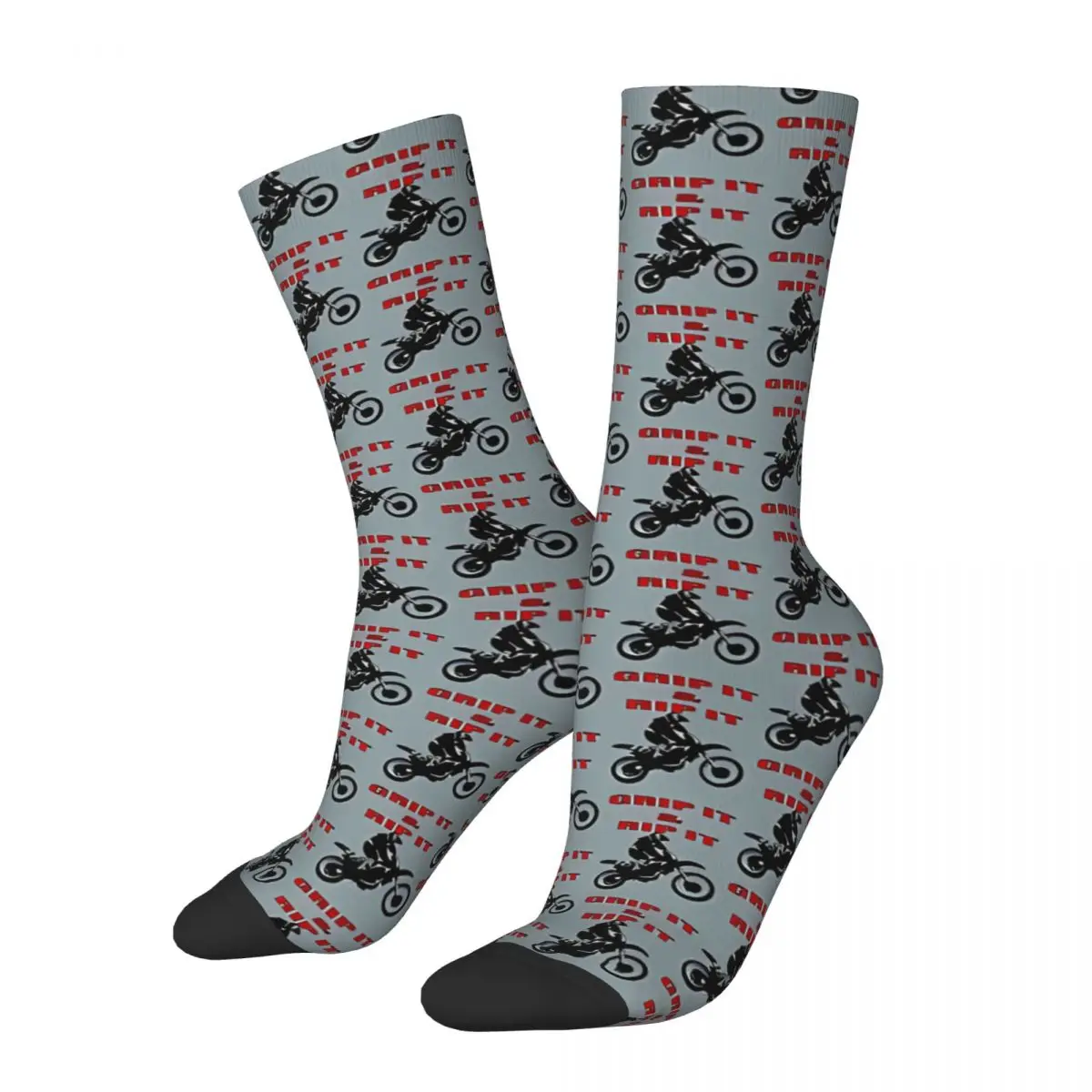 Retro Grip It And Rip It Dirt Bike Racer Men's Socks Riding Unisex Street Style Seamless Printed Funny Crew Sock Gift