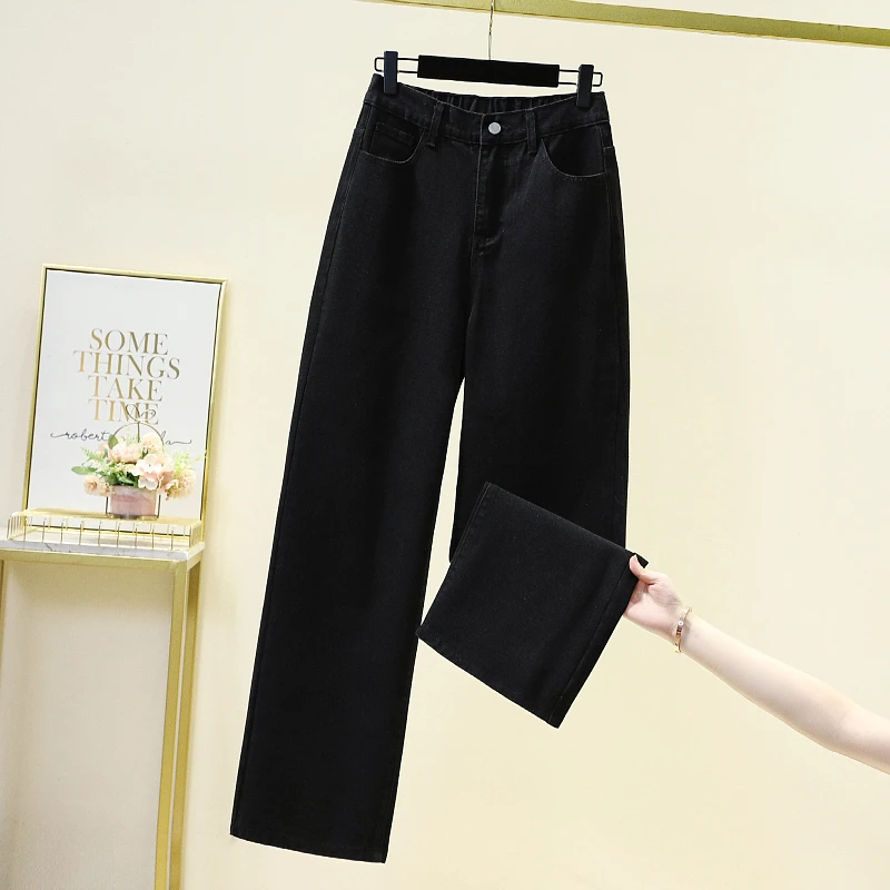 Autumn New High Waist Jeans For Women Good Quality Cotton Blue Simple Korean Style Girl Streetwear Casual Straight Denim Pants