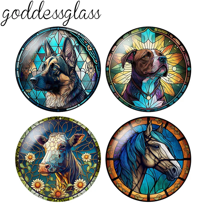 

New Animals Dog Horse Cow sea turtle fox fish10pcs 12mm/18mm/20mm/25mm Round Photo glass cabochon demo flat back Making findings