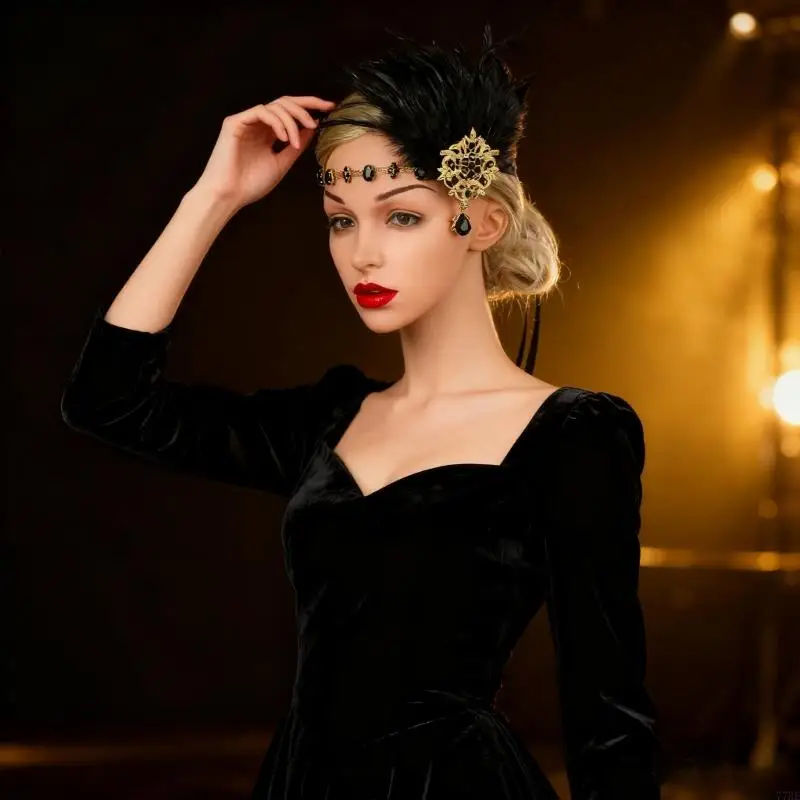 77he 1920s flapper headbands para mulheres 20s headpiece pena hairband acessório cabelo gatsby pena headpiece