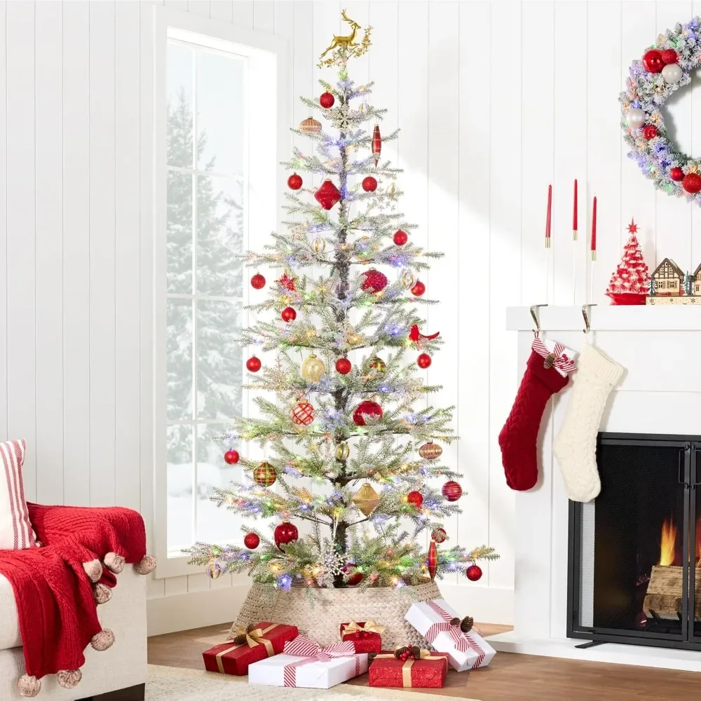 

Pre-Lit Sparse Christmas Tree 6ft Artificial Flocked Pine Holiday Noble Fir 2-in-1 White