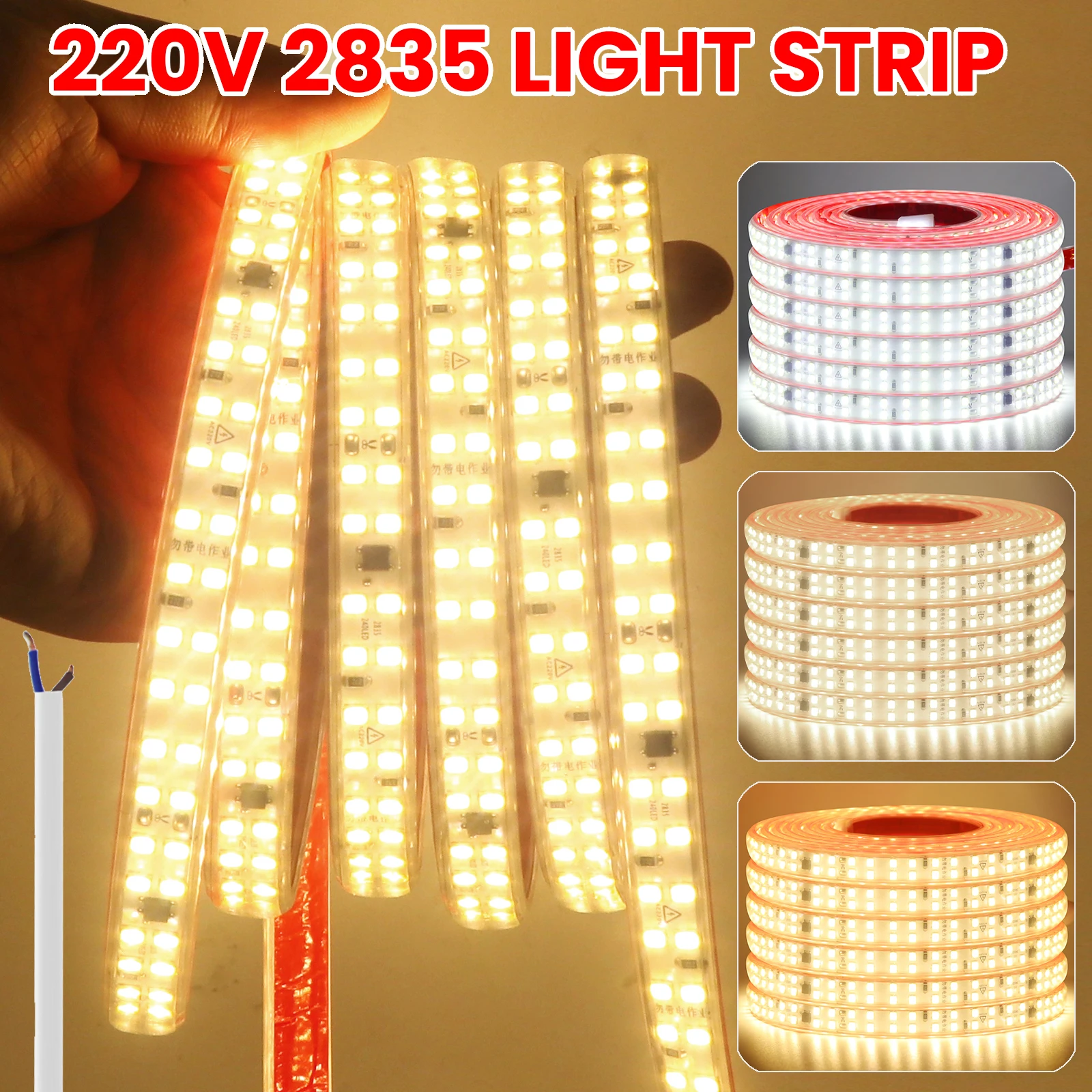 Double Row 2835 LED Strip Light 220V Flexible LED Tape with Adhesive High Brightness 240LEDs Waterproof LED Ribbon Decoration