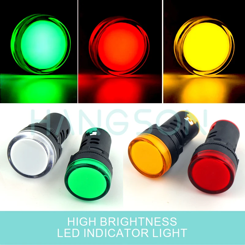 5PCS 22mm LED Indicator Pilot Light AD16-22D 12V 24V 220V 380V LED Power Indicator Signal Light 16mm Panel Mount Lamp Multicolor