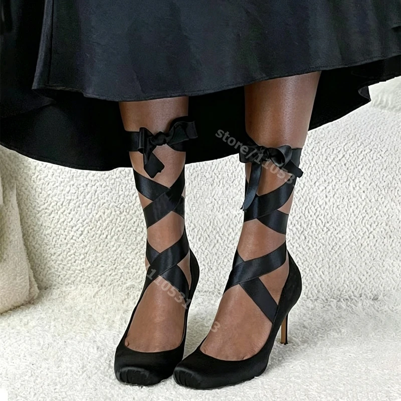 

Vintage Balletcore Satin Ribbon Tie Heels French Mary Jane Cross Strap Mid Heel Pumps Shoes for Women Party Evening Prom Bridal