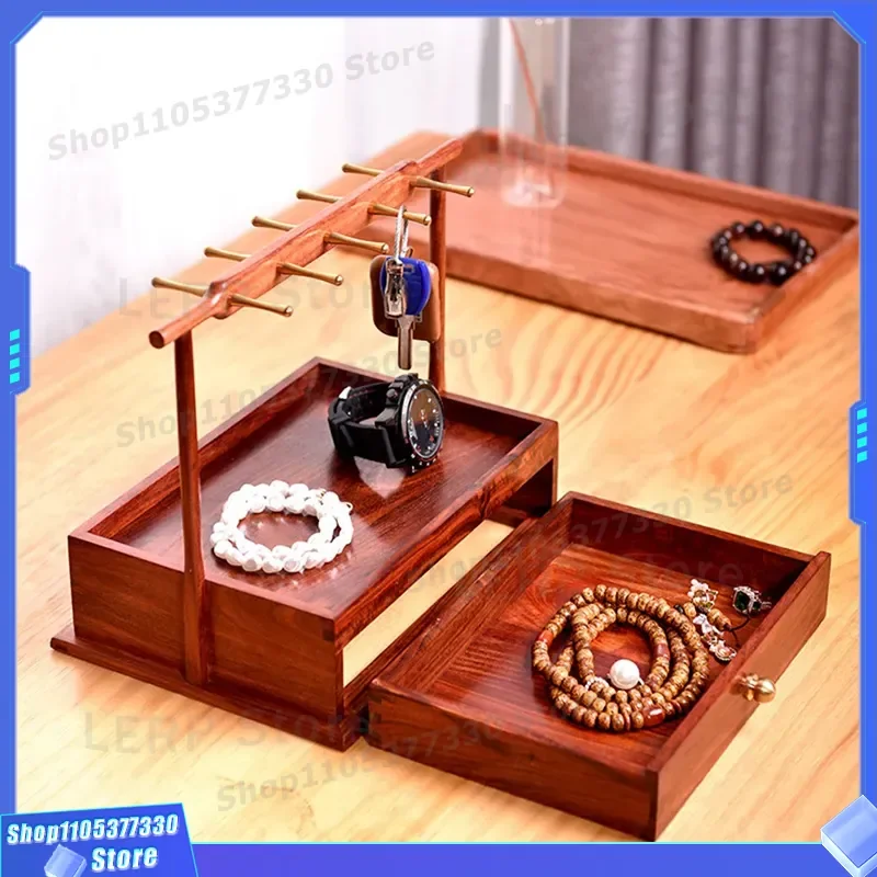 Mahogany Solid Wood Key Holder Entryway Storage Box Desktop Organizer Tray Shoe Cabinet Decorative Ornament for Home Entrance