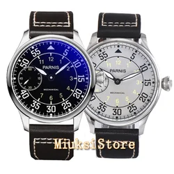 Parnis 44mm Case Mechanical Men Watch Hand Winding Men's Watches ST3600 Movement 17 Jewels Leather Strap Man Clock  Wristwatch