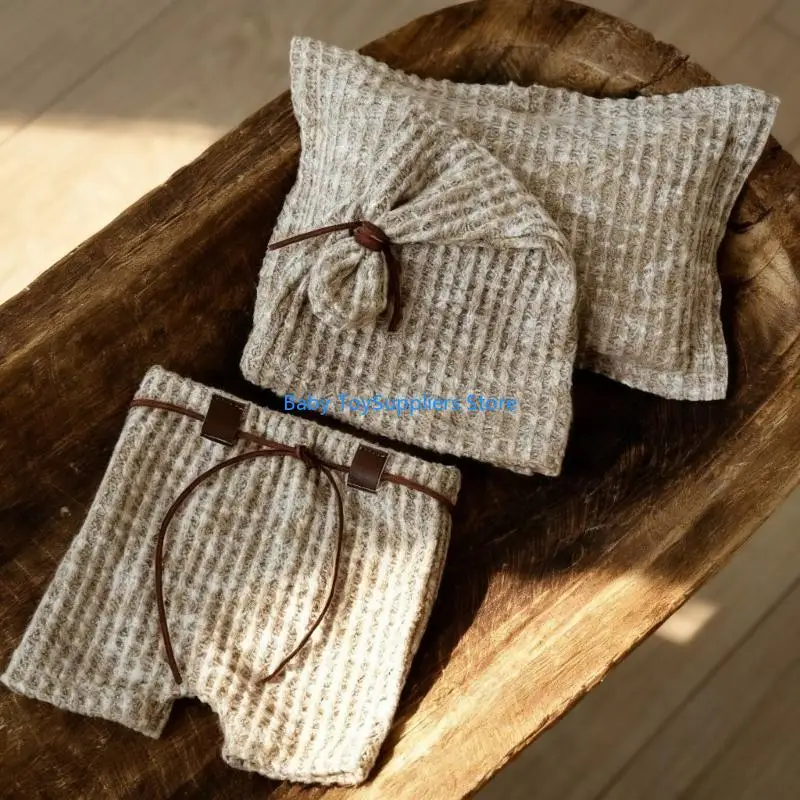 R1WF الأطفال الصغار التصوير الدعائم الوليد التصوير زي محبوك قبعة وسادة السراويل