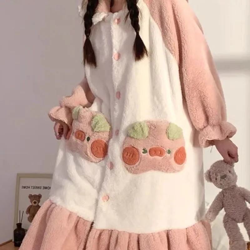 بيجامة خنزير جميلة رداء شتوي ملابس نوم ملابس منزلية رداء حمام مريح ناعم دافئ بيجامة هدية للحفلات كاواي #4