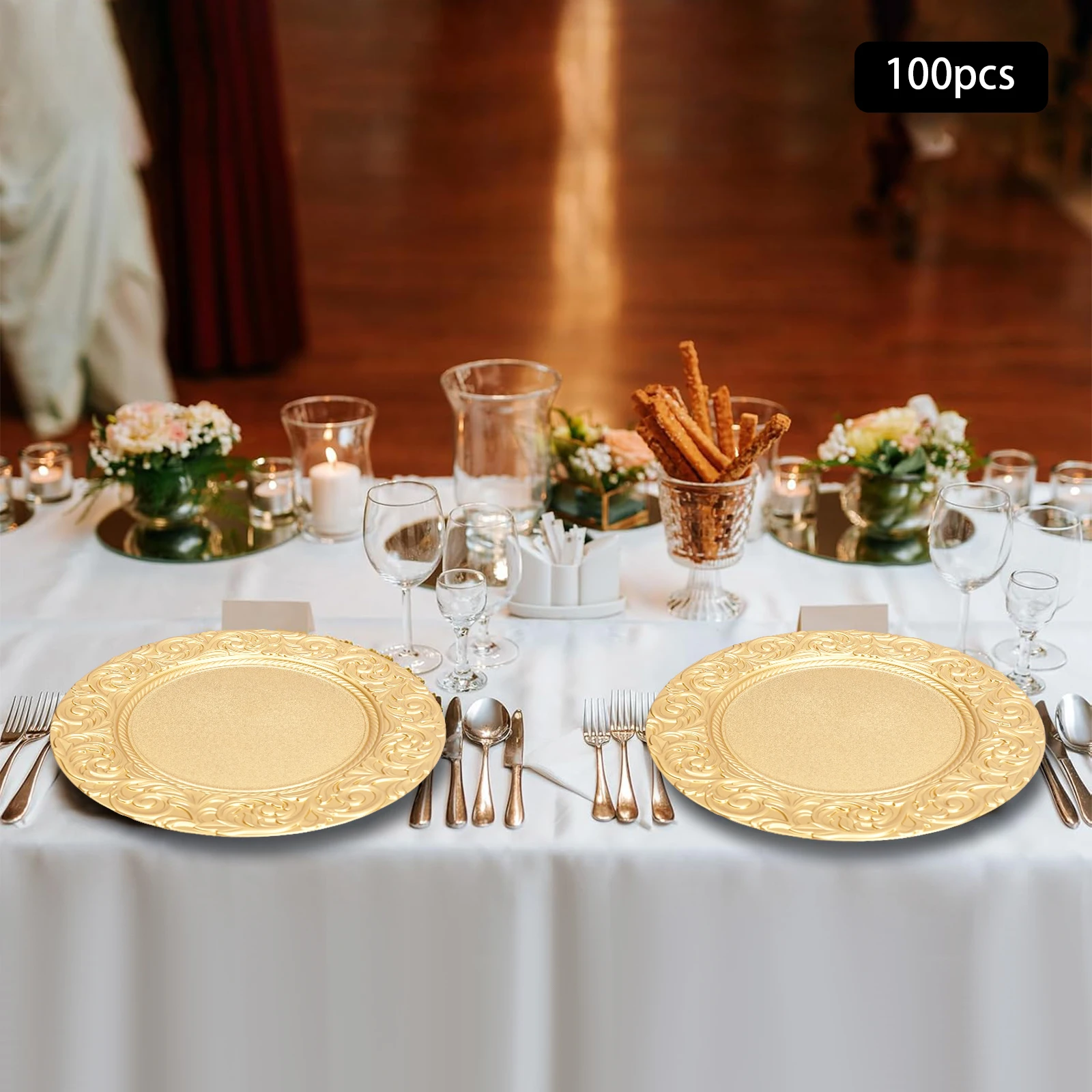 

100 Pieces 33*2cm Charger Plates Set, PP Round Charger Plates, Reusable Serving Plates For Birthday Parties, Holidays, Weddings