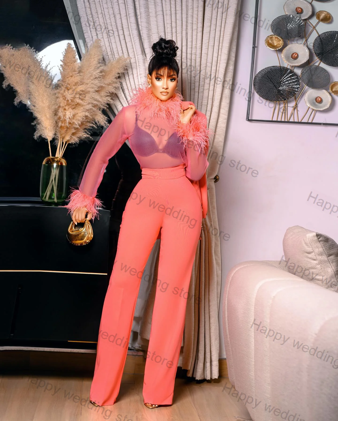 Pink Crystal Women Suit Pants Set 2 Piece Blazer+Trousers Cotton Formal Office Lady Luxury Jacket Wedding Tuxedo Tailored Size