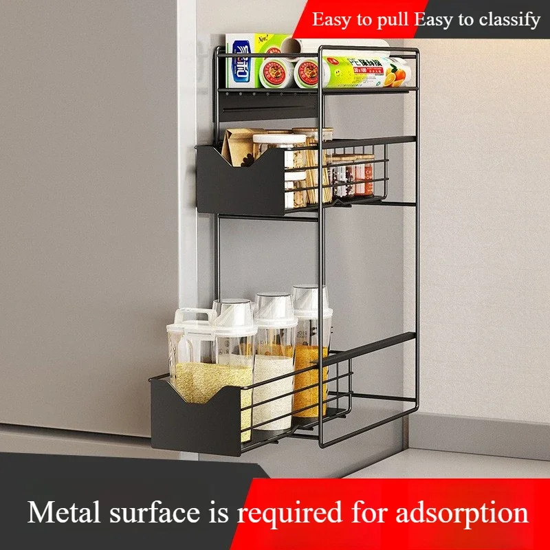 Magnetic Attachment Hanging Storage Rack Drawers Pull Out Narrow Gap Storage Rack Shelf Kitchen Organizer Seasoning Shelves
