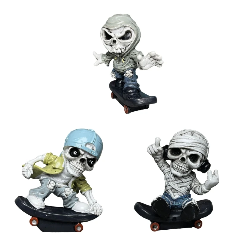 Scheletro divertente con statuetta in resina skateboard Decorazione centrotavola Halloween
