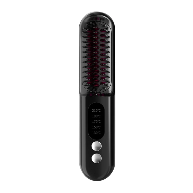 

Wireless Hair Straightener Brush Fast Heated Straightener Brush Negative Ions Hair Curler Portable Heating Comb-Black