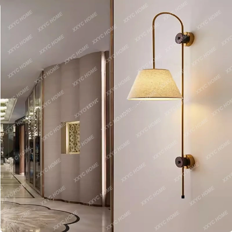 Lâmpada de parede para o Lobby do Hotel, Sala, Decoração de Linho, Francês e Estudo medieval, Projeto Designer, Designer chinês, Novo