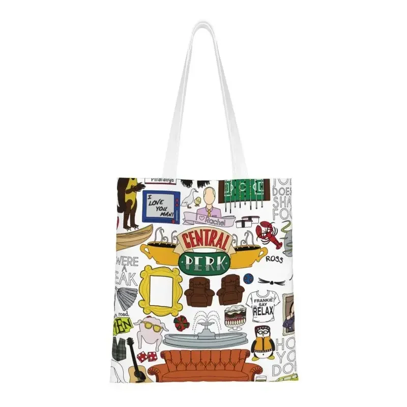 

Custom Funny Friends Collage Shopping Canvas Bags Women Portable Grocery TV Show Shopper Tote Bags