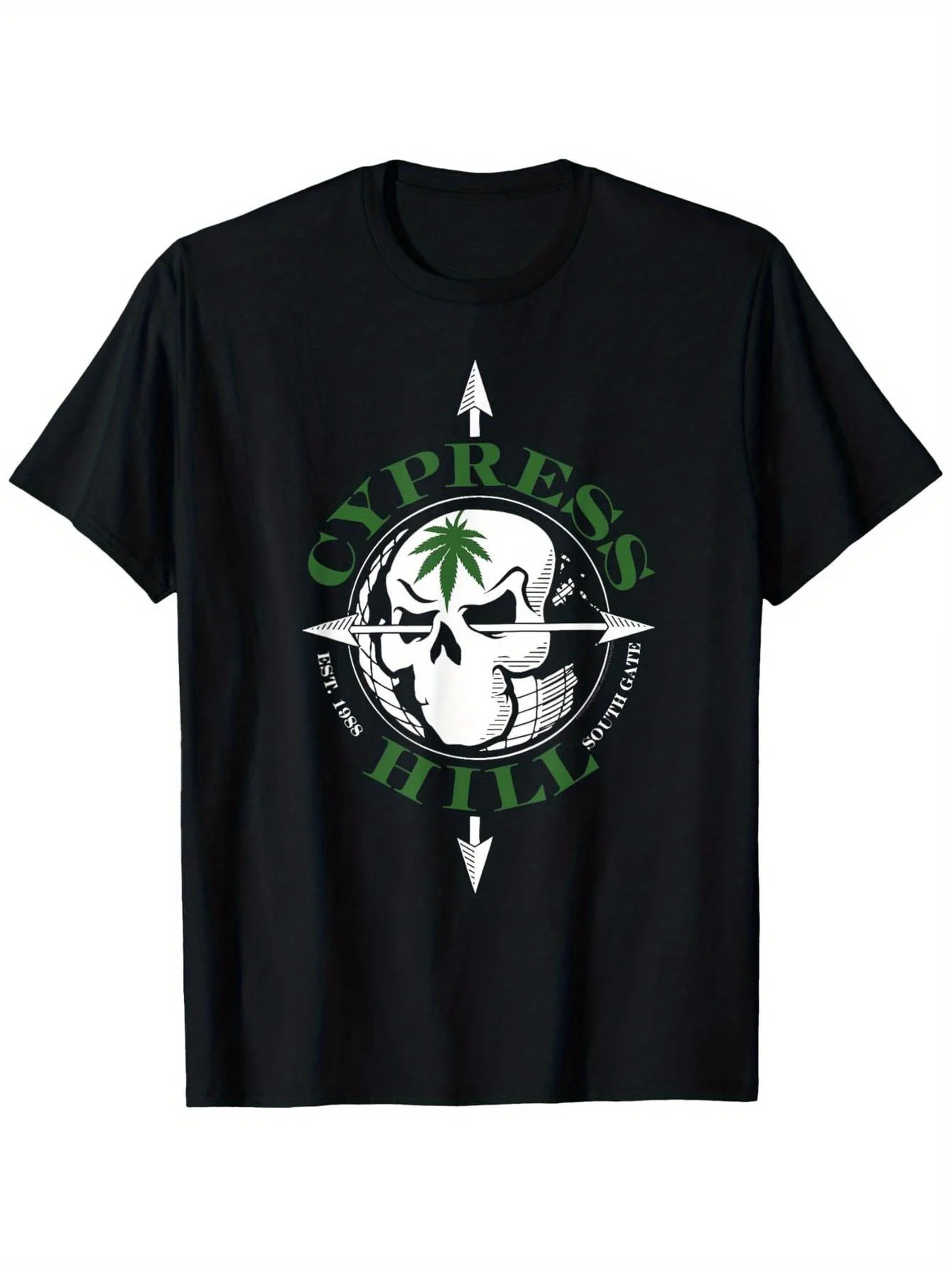 

Cypress Hill Graphic T-Shirt - 100% Cotton, Unisex Casual Design with Skull & Palm Tree Emblem,