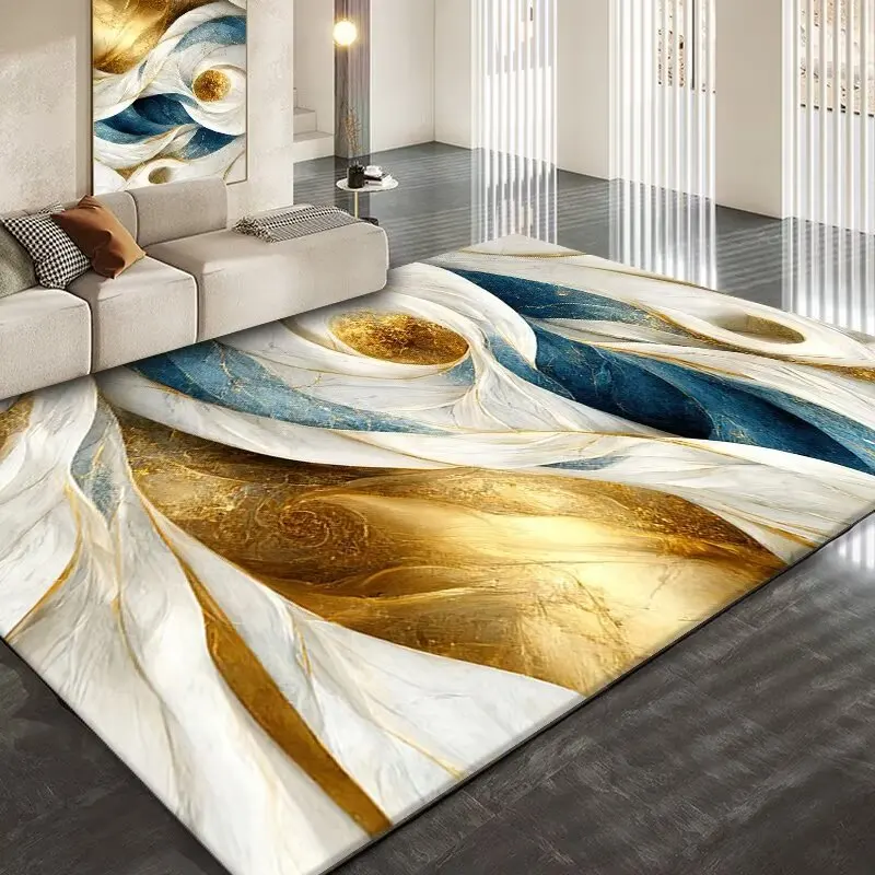 

INS Nordic Luxury Rugs and Carpets for Home Living Room Gold Abstract Non-slip Room Decoration Home Mats Bedroom Easy Cleaning
