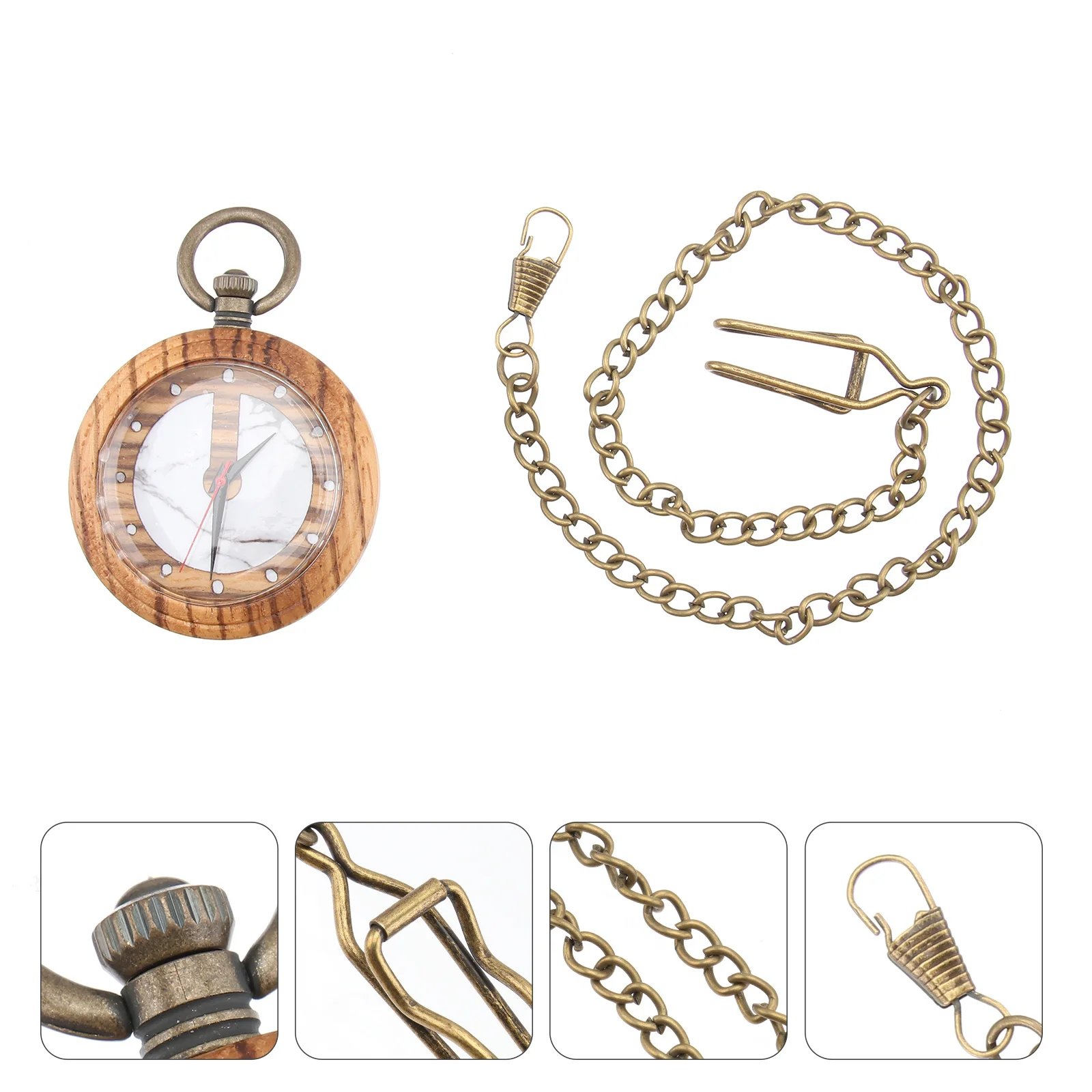 

Retro Wooden Quartz Pocket Watch Delicate Gift for Family Christmas Birthday Vintage Chain Watch Men Women