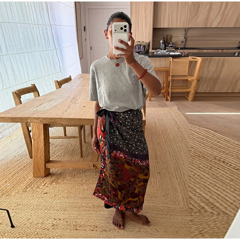 Printed Women's Midi Skirt Wrap Skirt Side Button Wrap Around Skirt Oil Painting Floral Skirt Daily Fashion Wear